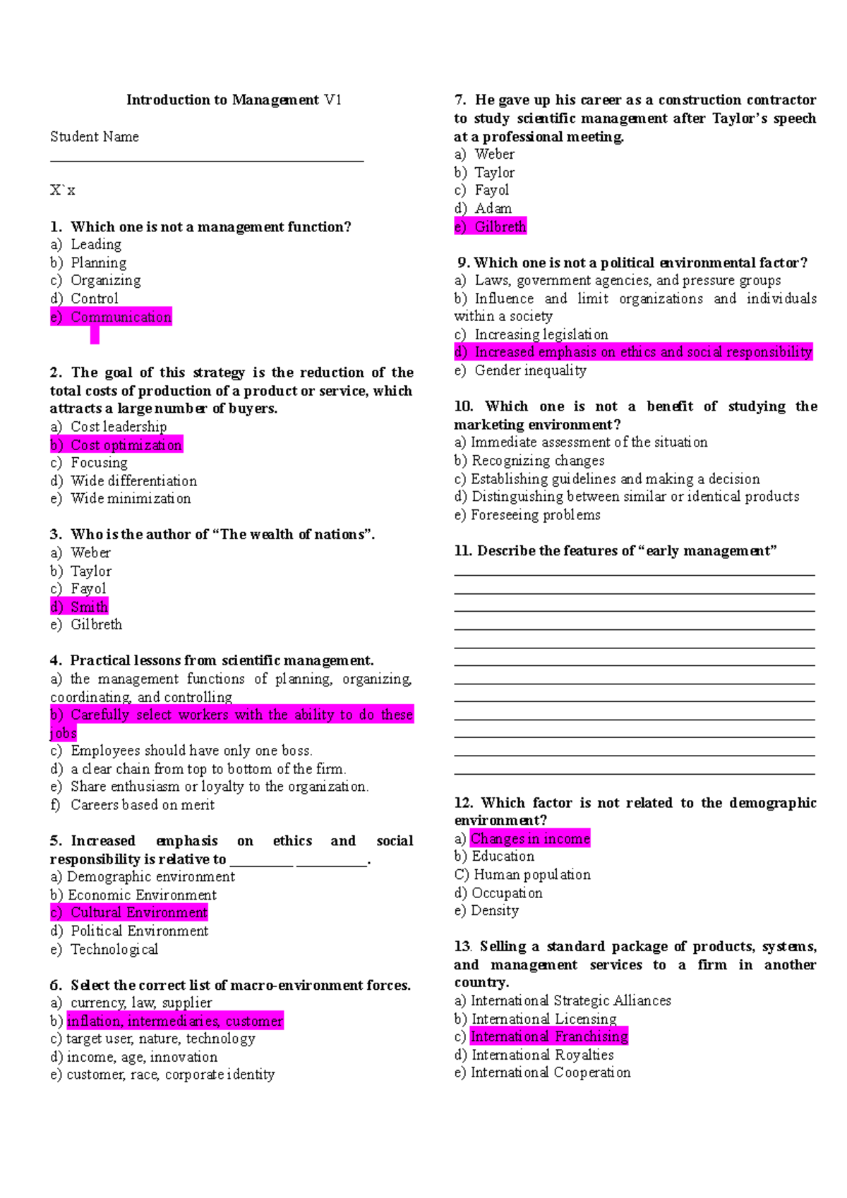 Introduction to Management - a) Cost leadership b) Cost optimization c ...