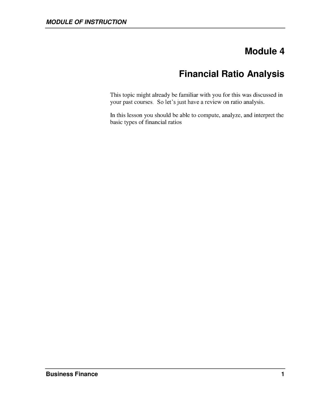 Week 006-Module Financial Planning Tools And Concepts II - MODULE OF ...