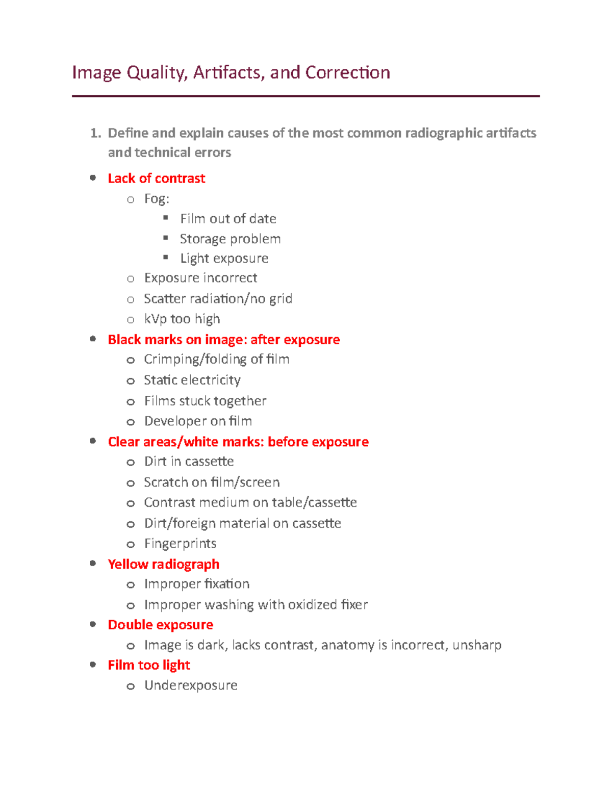 Image Quality, Artifacts, and Correction Studocu