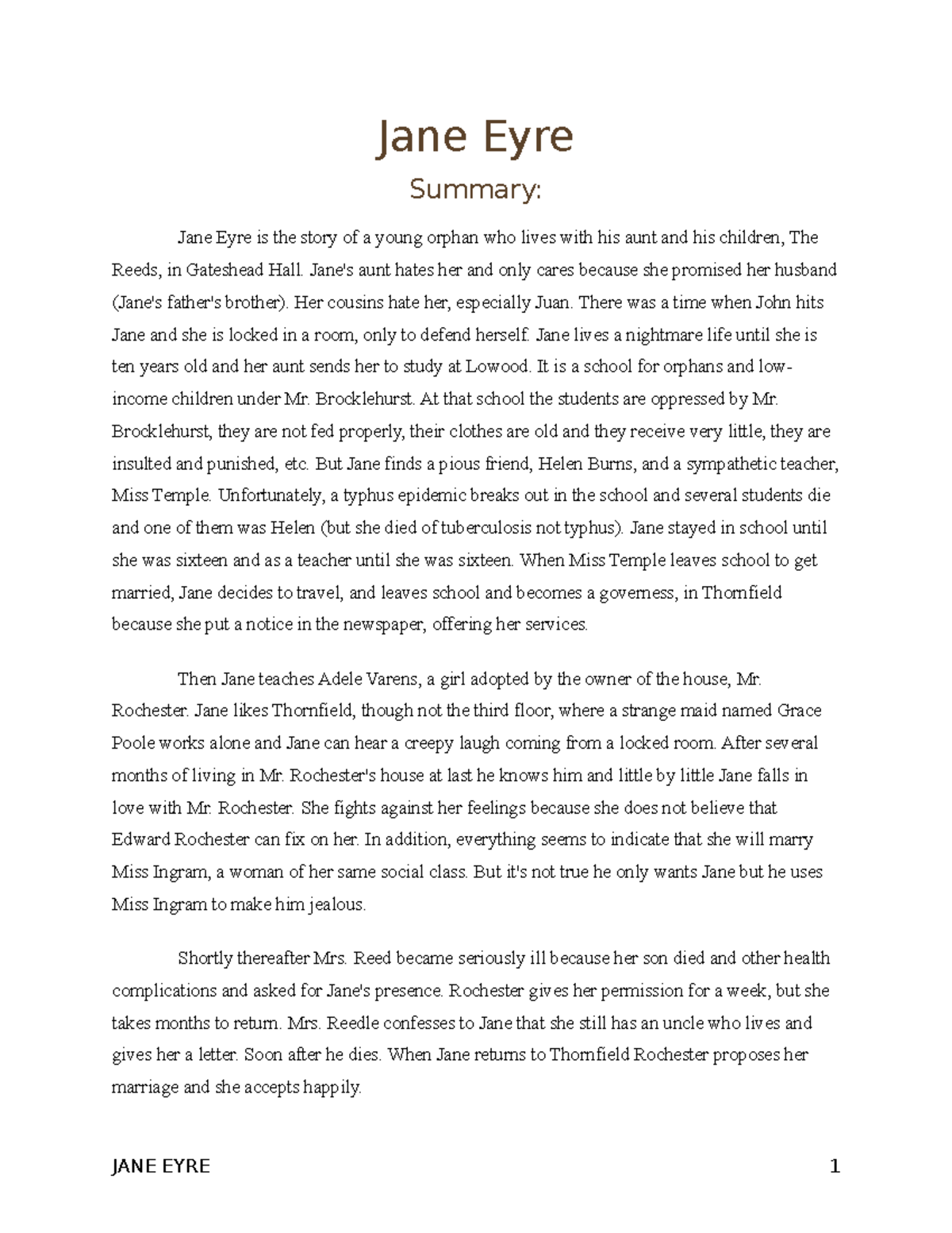 Jane Eyre Apuntes Jane Eyre Summary Jane Eyre is the story of a
