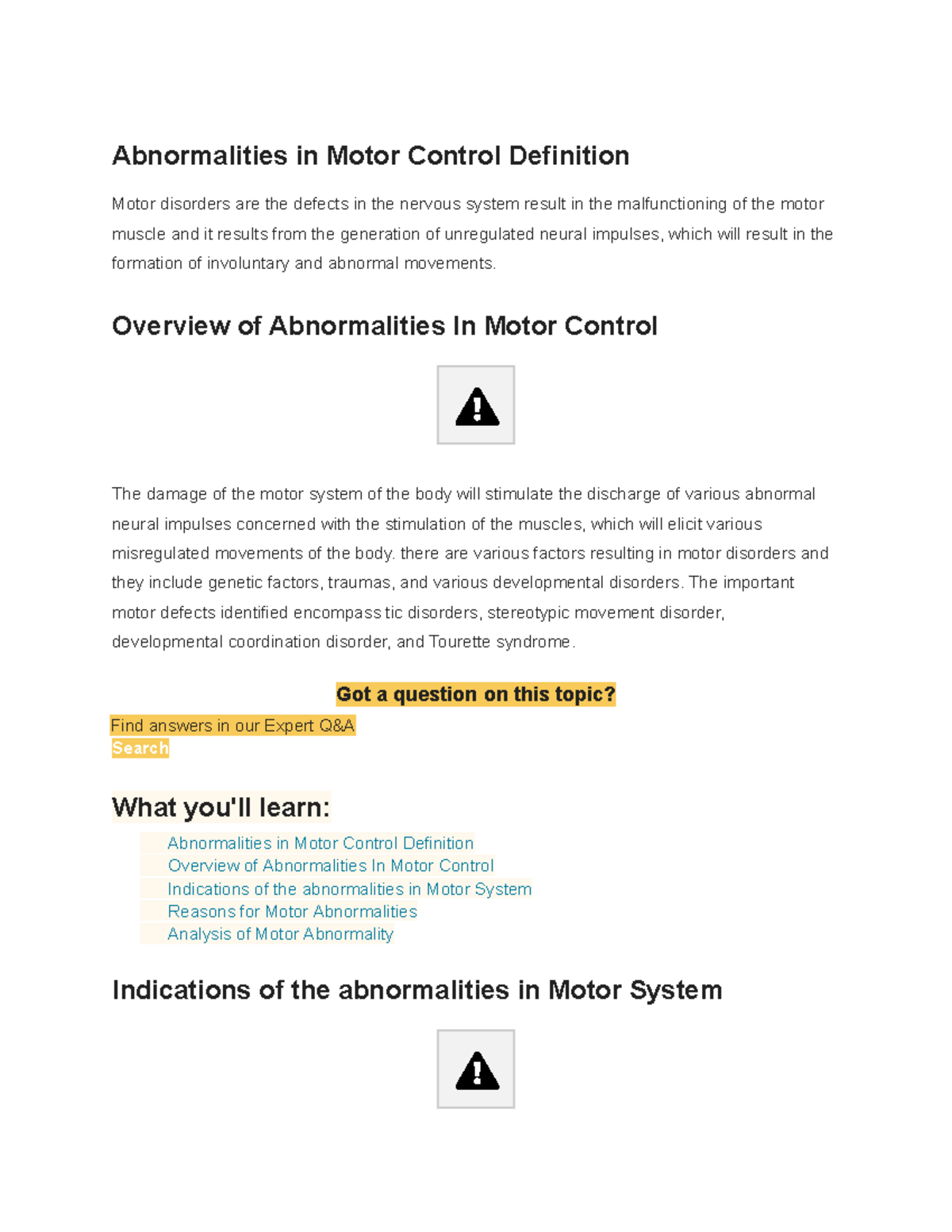 Biology (15) Abnormalities in Motor Control Definition Motor