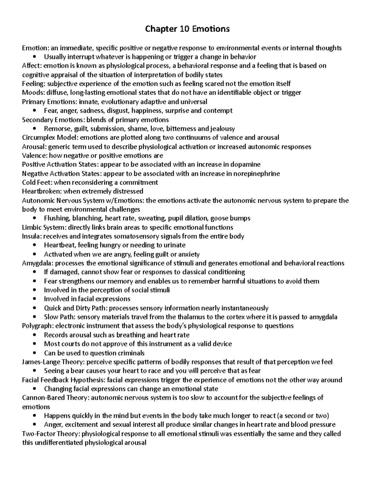 Chapter 10 Emotions - Emotion: an immediate, specific positive or ...