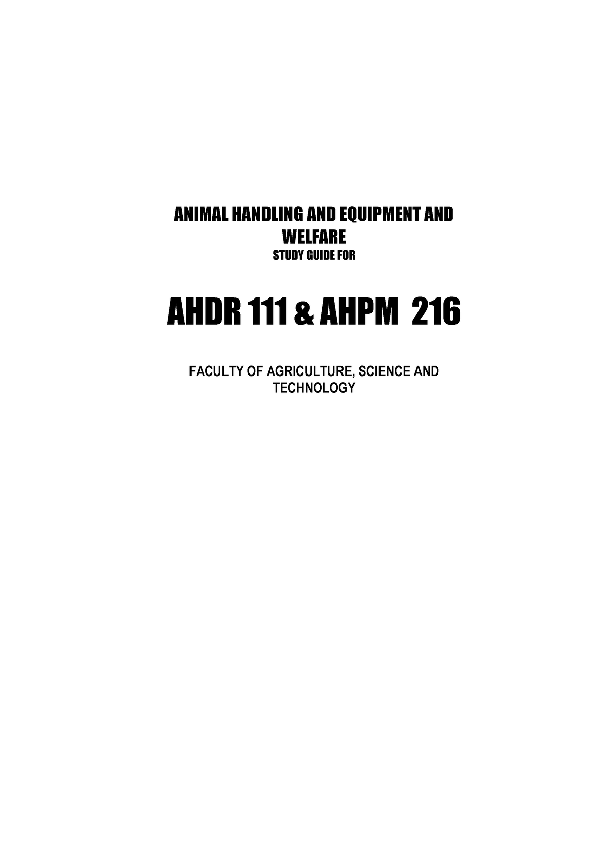 Animal handling NWU Theory Study Guide Degree semester 1 - ANIMAL ...