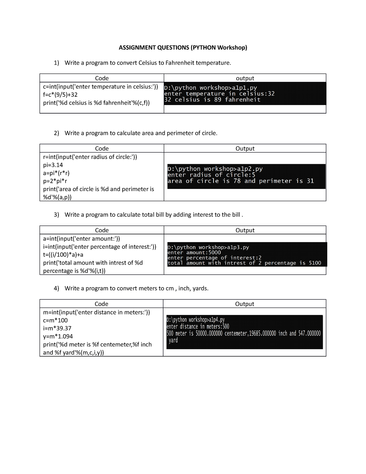 assignment questions in python