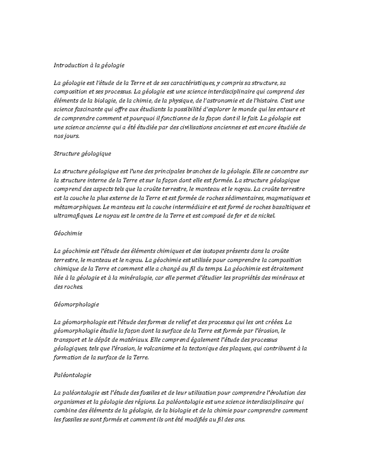 Geology Study Notes - Introduction à la géologie La géologie est l ...
