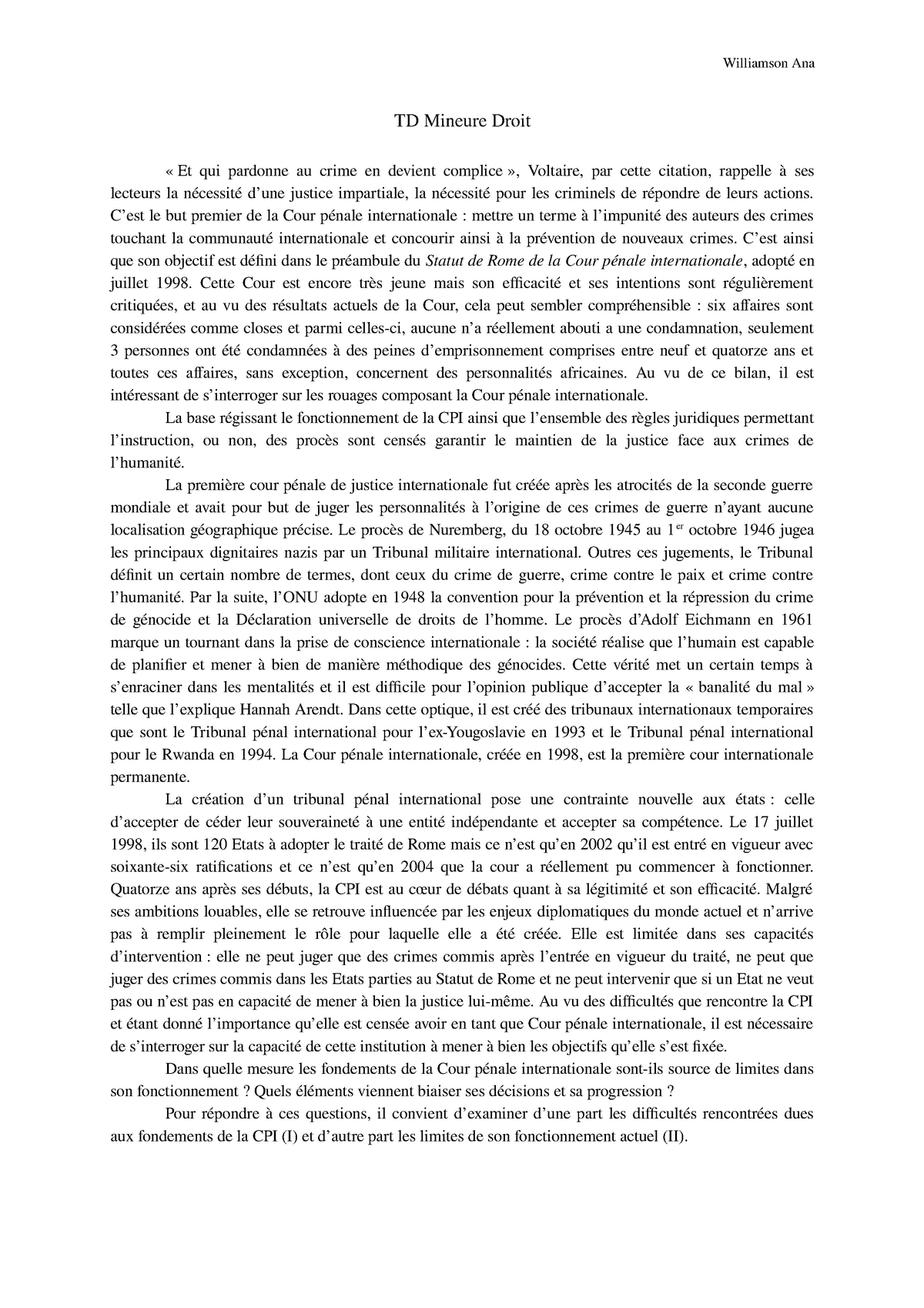 Td Cpi Dissertation Juridique Sur La Cour Penale Internationale 15 Studocu