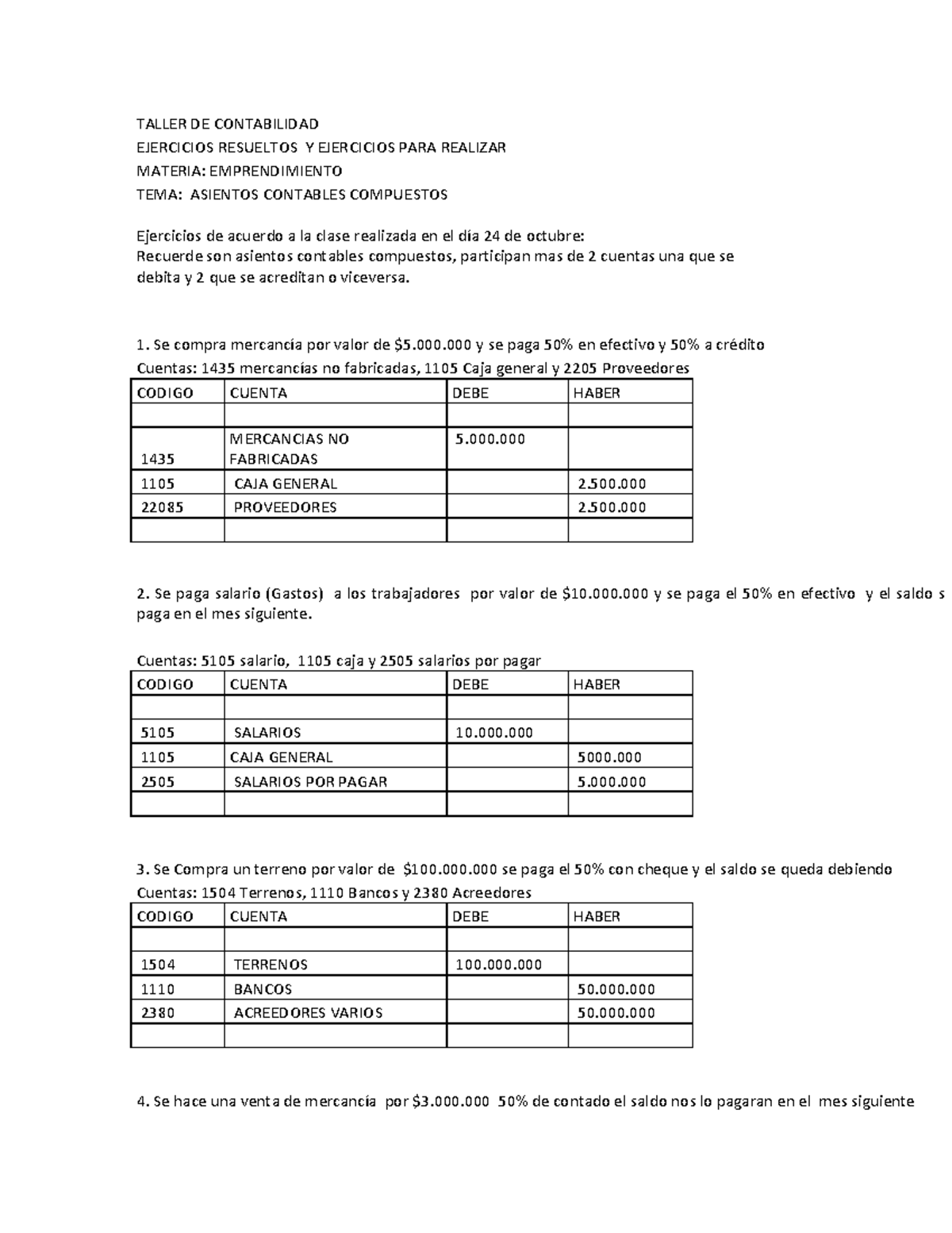 Contabilidad primer semestre taller practico solicitado en contabilidad