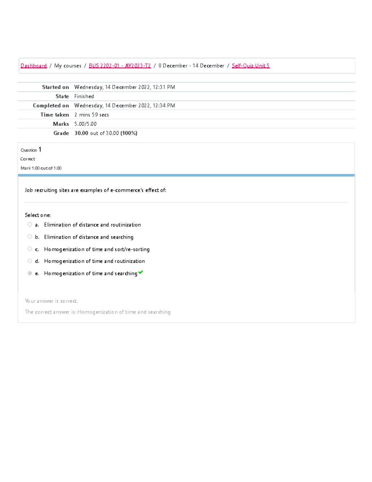 Ecommerce- BUS 2202-01- Self-Quiz Unit 5 Attempt Review - Started On ...