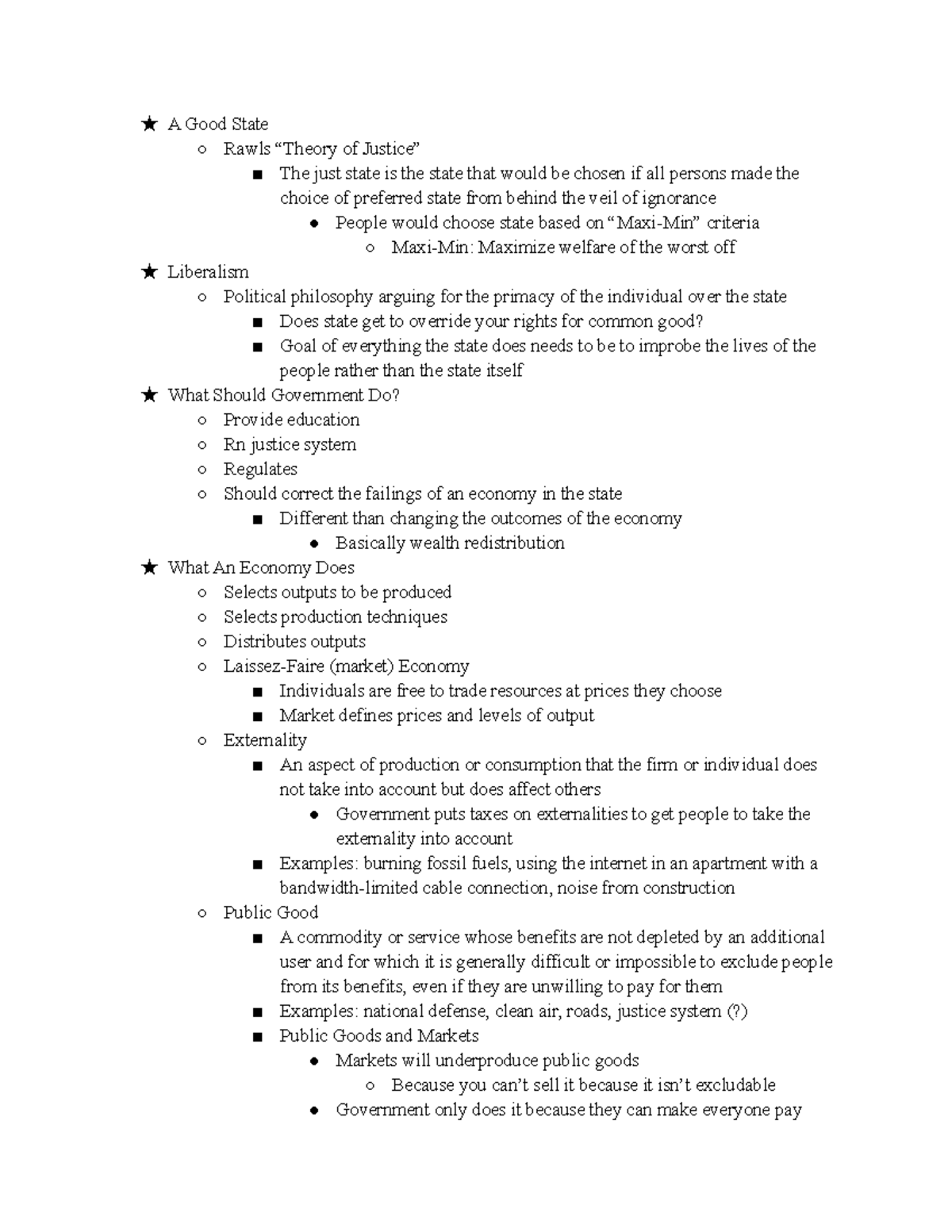 September 7 Notes ★ A Good State Rawls “Theory of Justice” The just