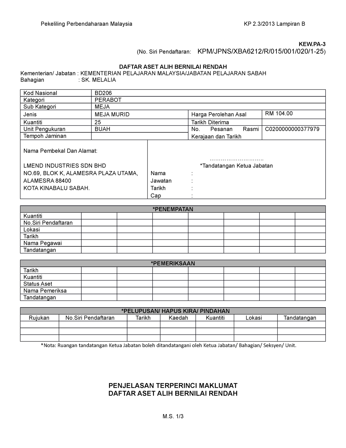 2.3 Lampiran B 3 Daftar ABR - Pekeliling Perbendaharaan Malaysia KP 2/ ...