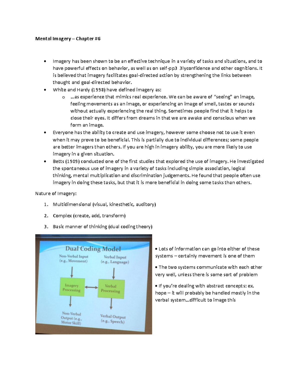 Lecture Notes, Lectures 1-16 - Mental Imagery Chapter Imagery has been ...