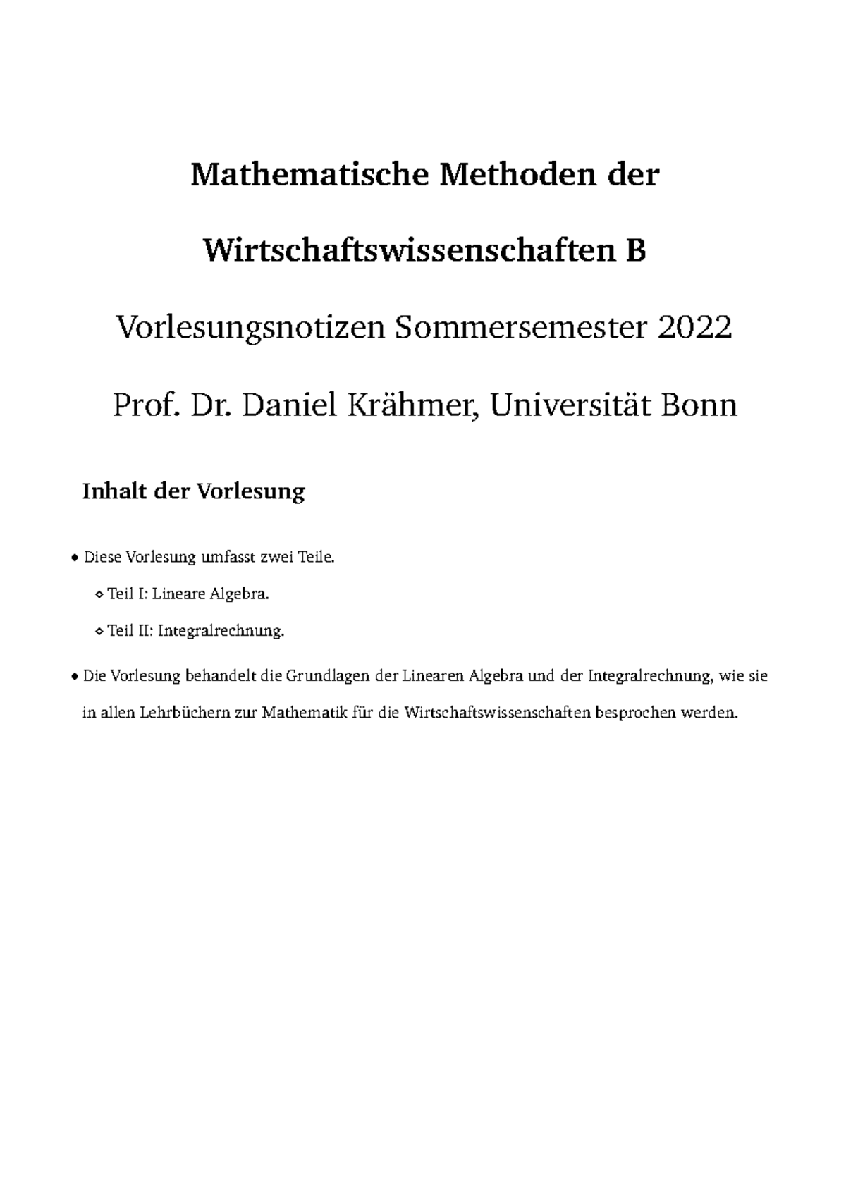 Mathe-B-Skript - Script Of Lectures - Mathematische Methoden Der ...