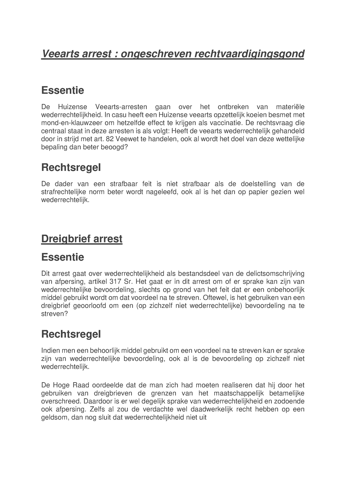 Materieel Strafrecht Jurisprudentie Beknopte Samenvatting, Rechtsregels ...