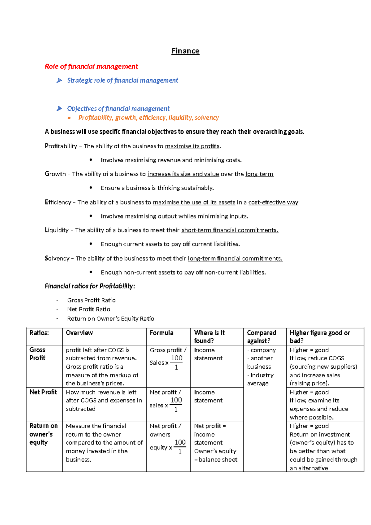 Financial objectives - finance - Finance Role of financial management ...