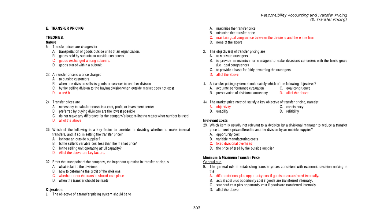 Responsibility Accounting And Transfer Pricing B - (B. Transfer Pricing ...