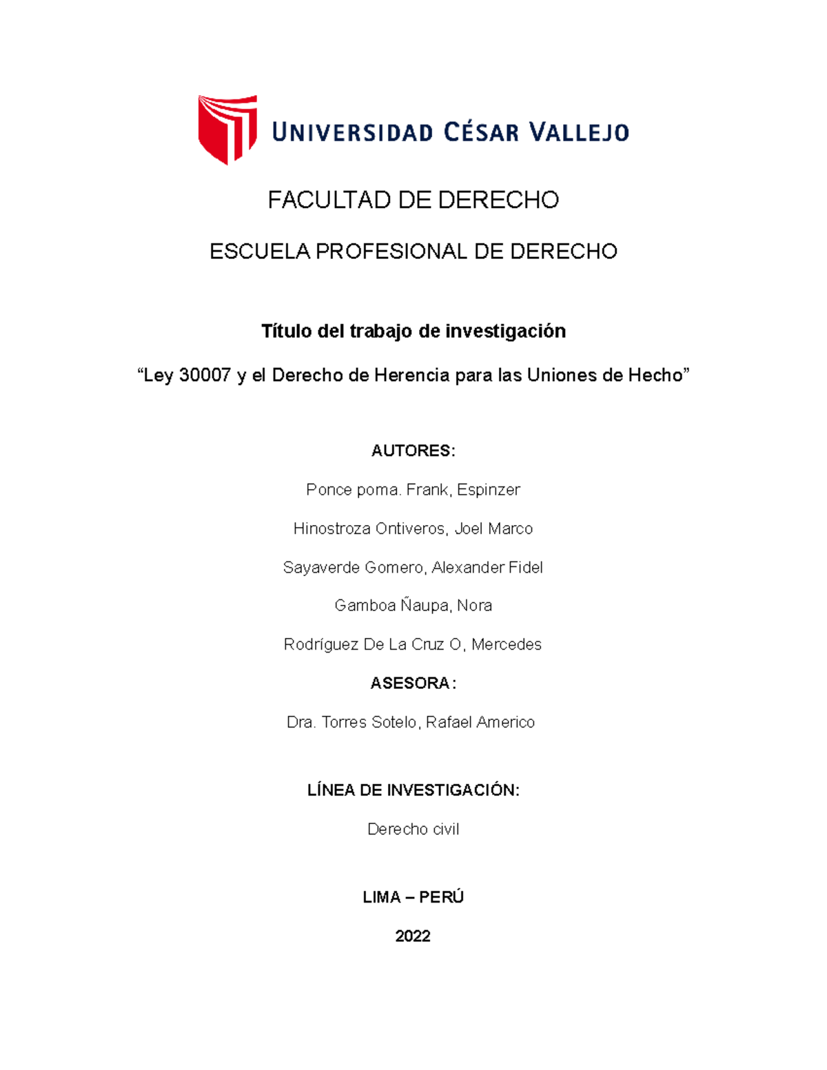 Ensayo De Derecho De Sucesiones Facultad De Derecho Escuela Profesional De Derecho Título Del 7721