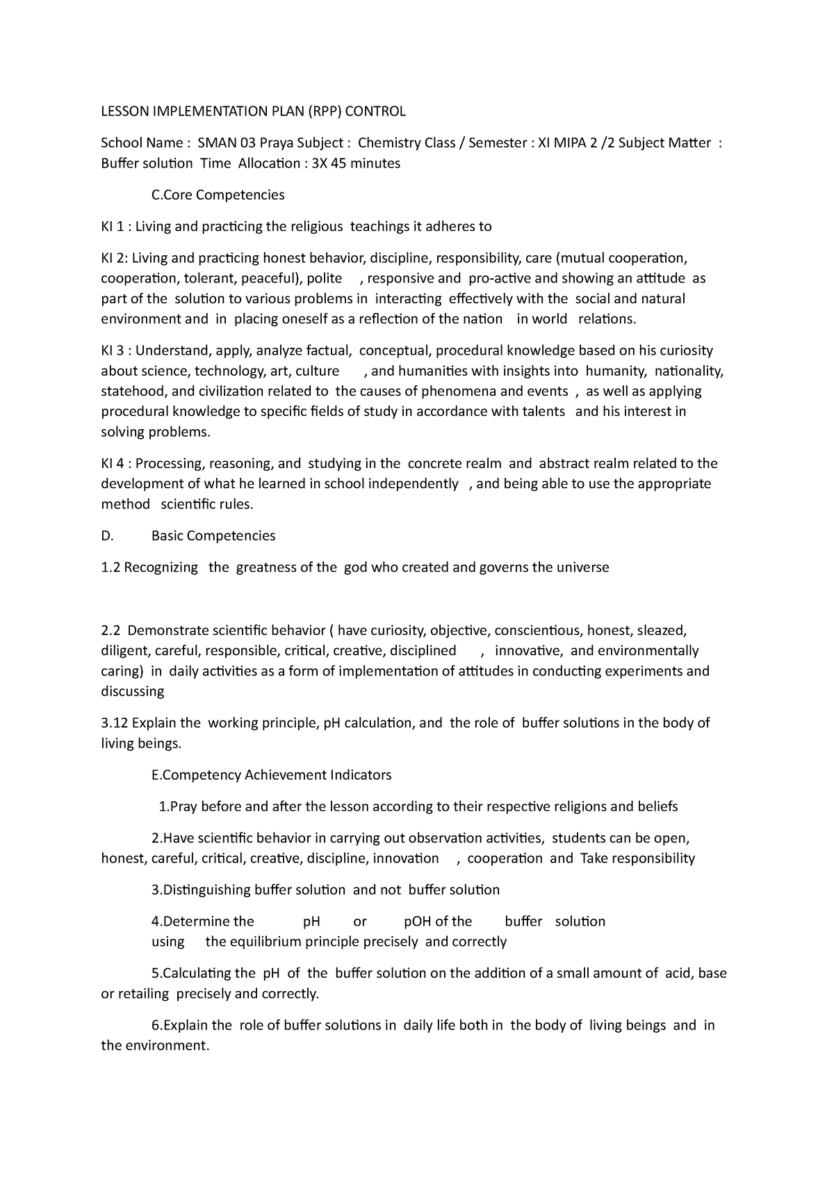 Lesson Implementation PLAN - LESSON IMPLEMENTATION PLAN (RPP) CONTROL ...