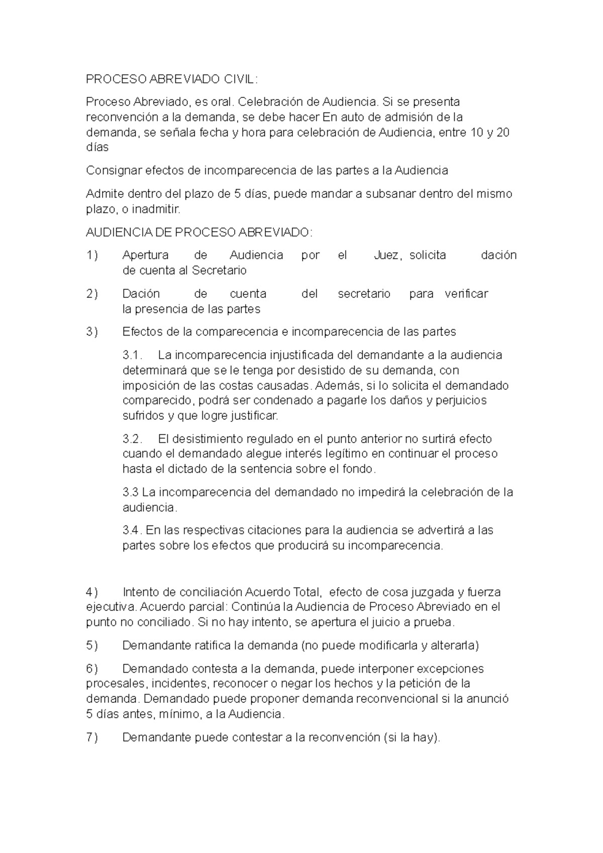 Proceso Abreviado Civil - PROCESO ABREVIADO CIVIL: Proceso Abreviado