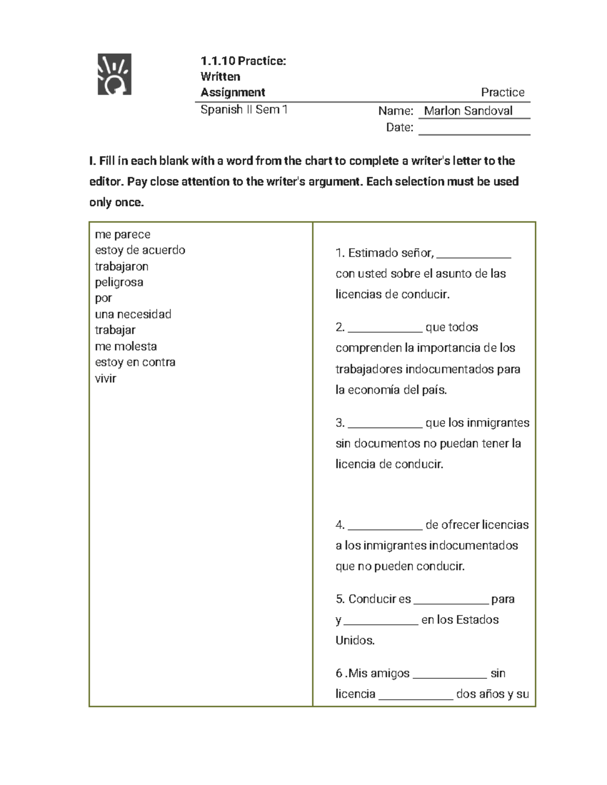 3.1.10 practice written assignment french