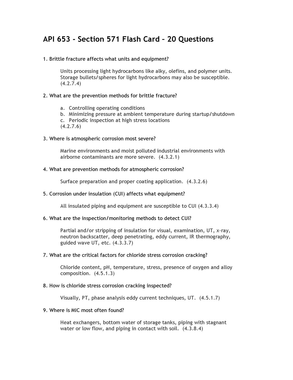 1. API 653 - 571 Flash Cards - 20 Questions - API 653 - Section 571 ...