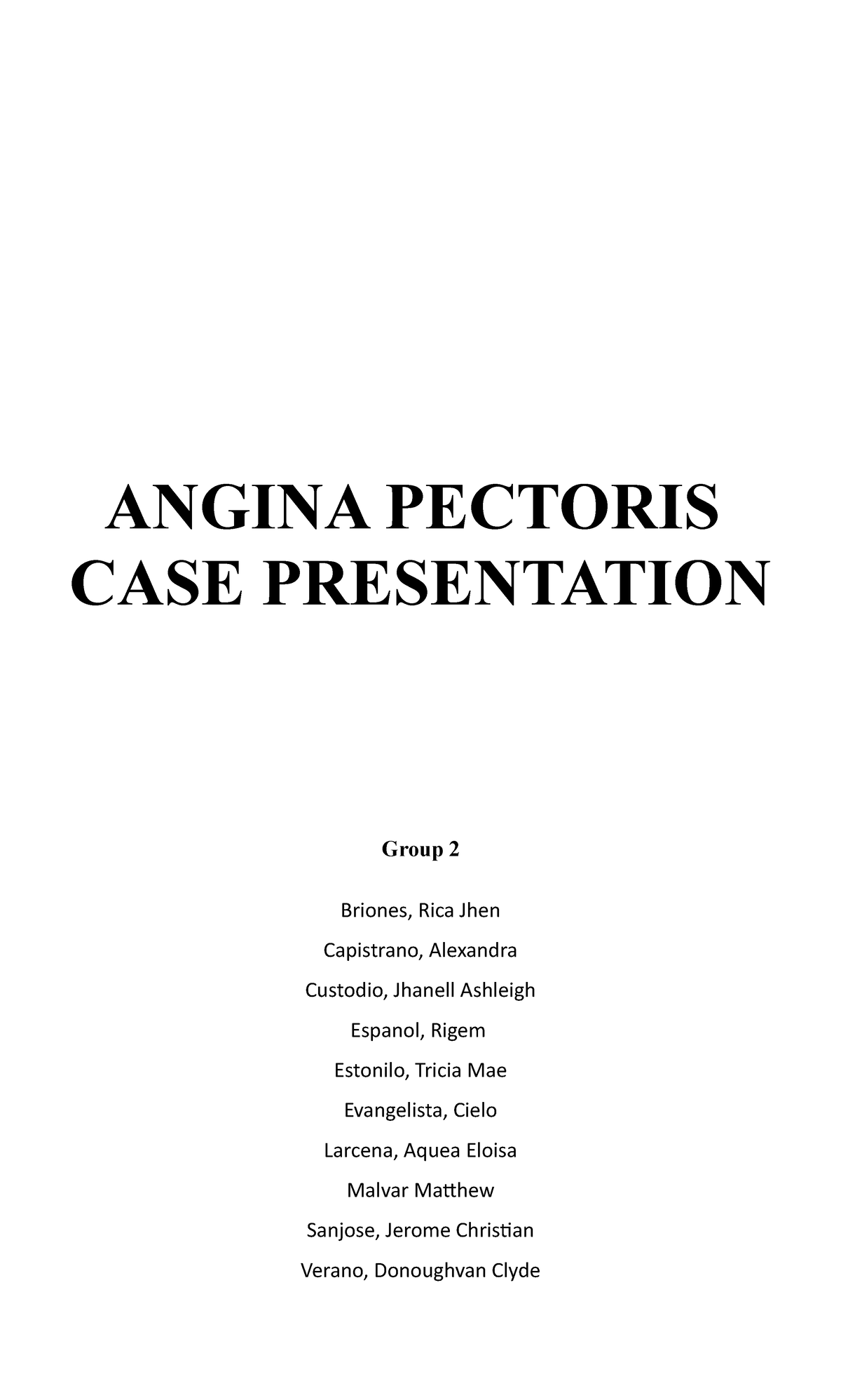 angina pectoris case study scribd