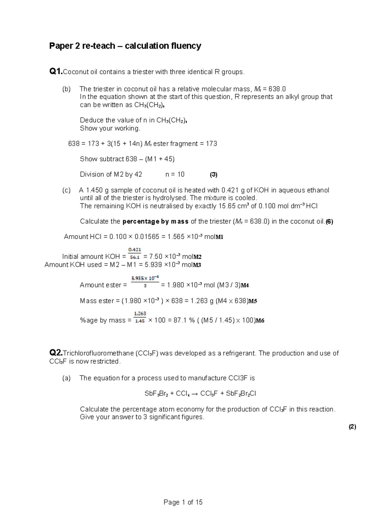 Y13 calculations reteach - Paper 2 re-teach – calculation fluency Q1 ...