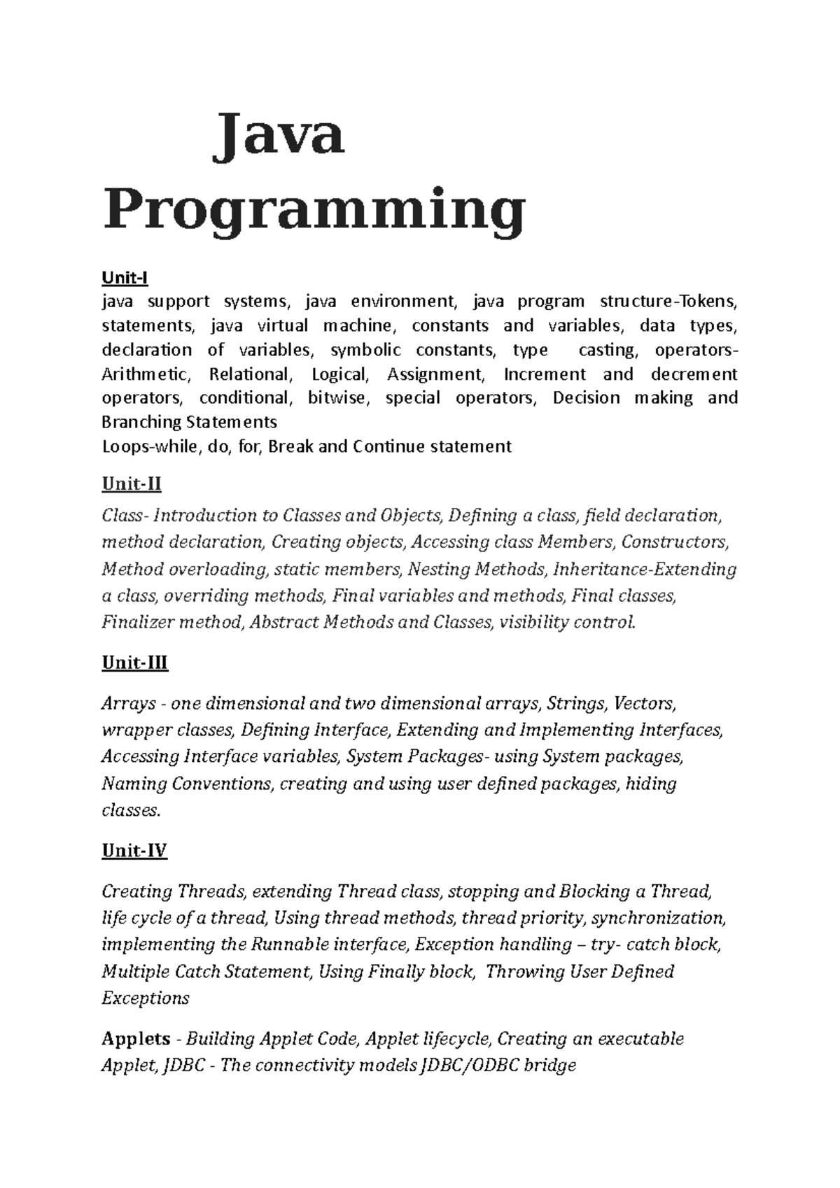 Java Programming - 3rd sem java notes - Java Programming Unit-I java ...