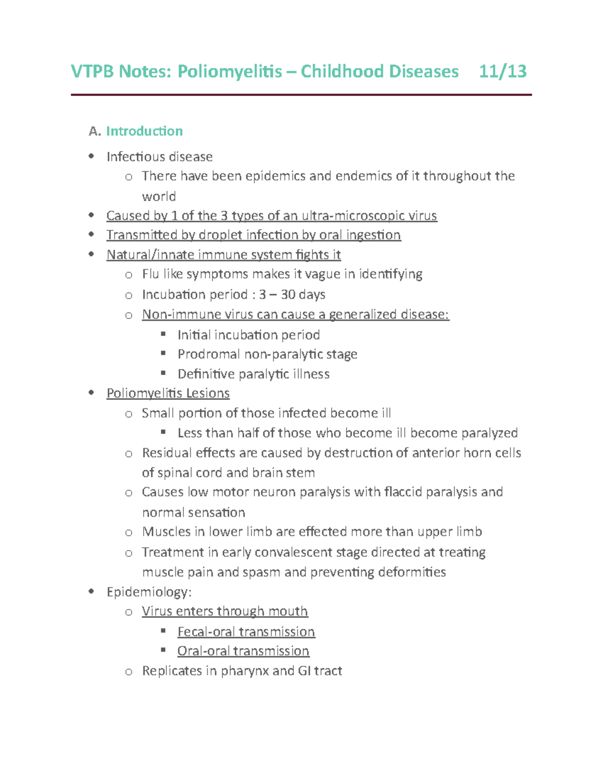 lecture notes poliomyelitis - VTPB Notes: Poliomyelitis – Childhood ...