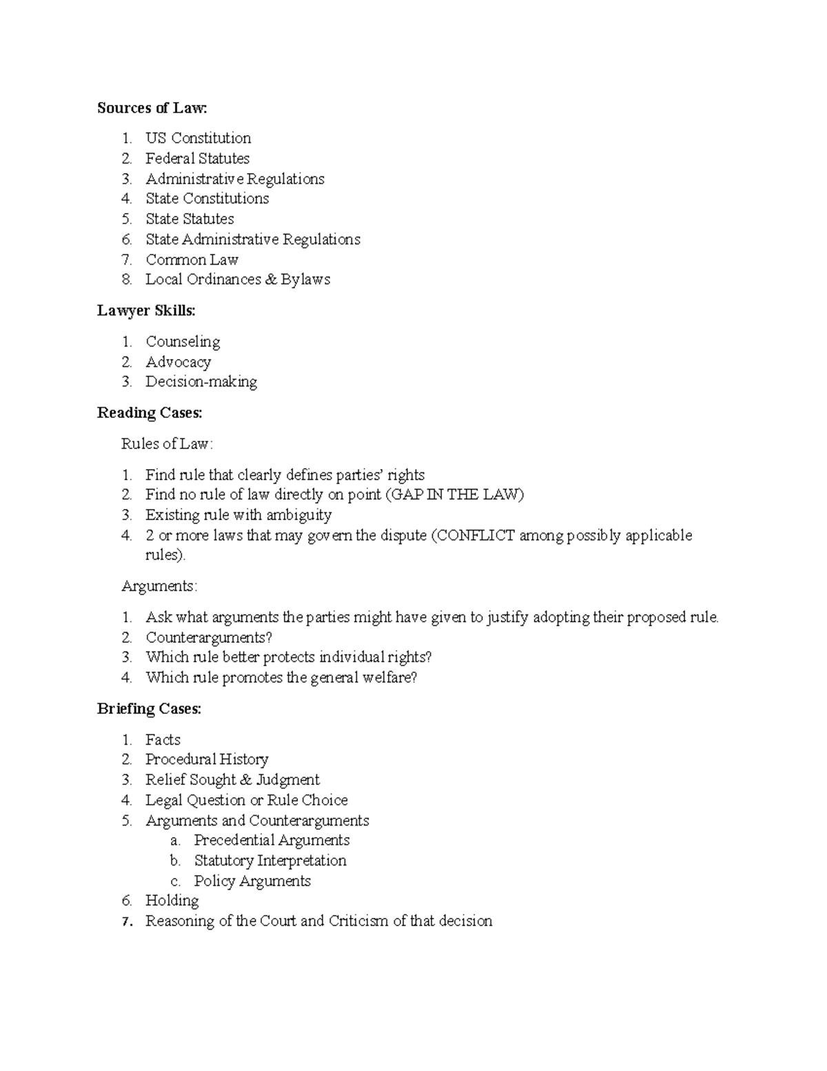 00 How to Brief a Case and Prep for Class Sources of Law US
