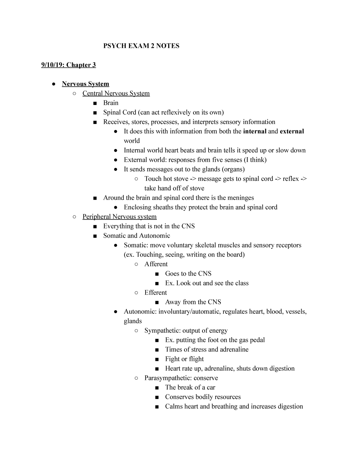 Pysch EXAM 2 Notes - Google Docs - PSYCH EXAM 2 NOTES 9/10/19: Chapter ...