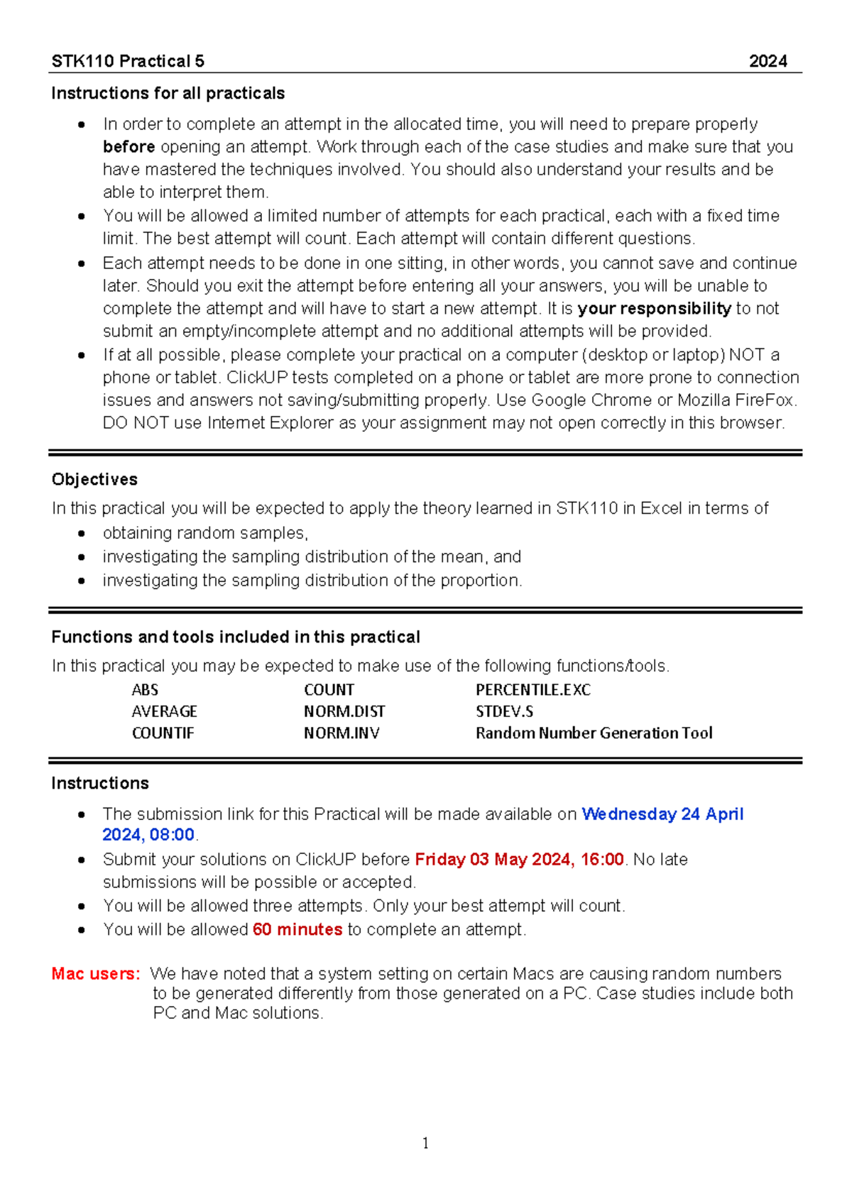 Practical 5 2024 STK110 Practical 5 2024 Instructions for all