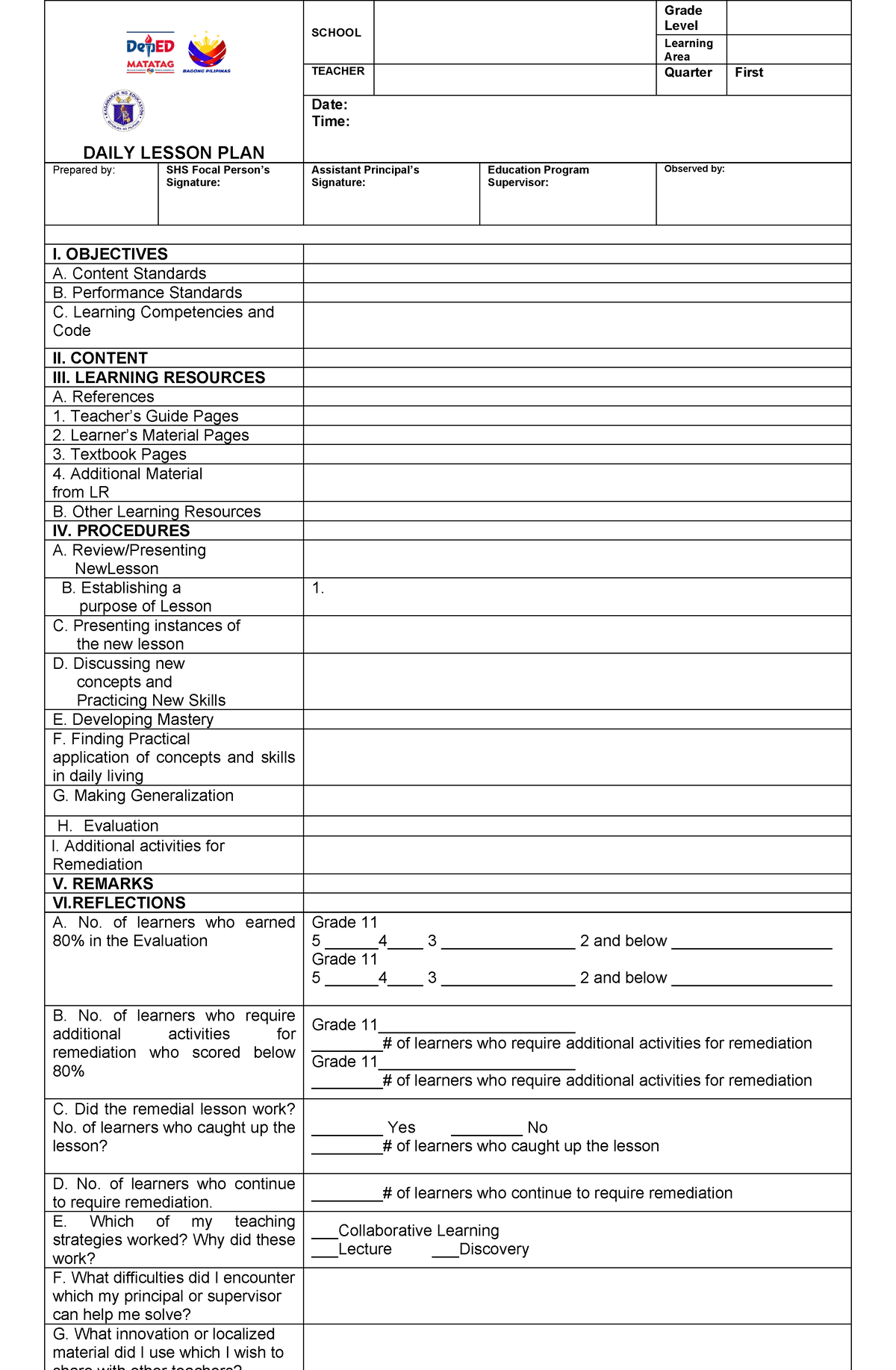 NEW-DLL- Format - DLL - DAILY LESSON PLAN SCHOOL Grade Level Learning ...