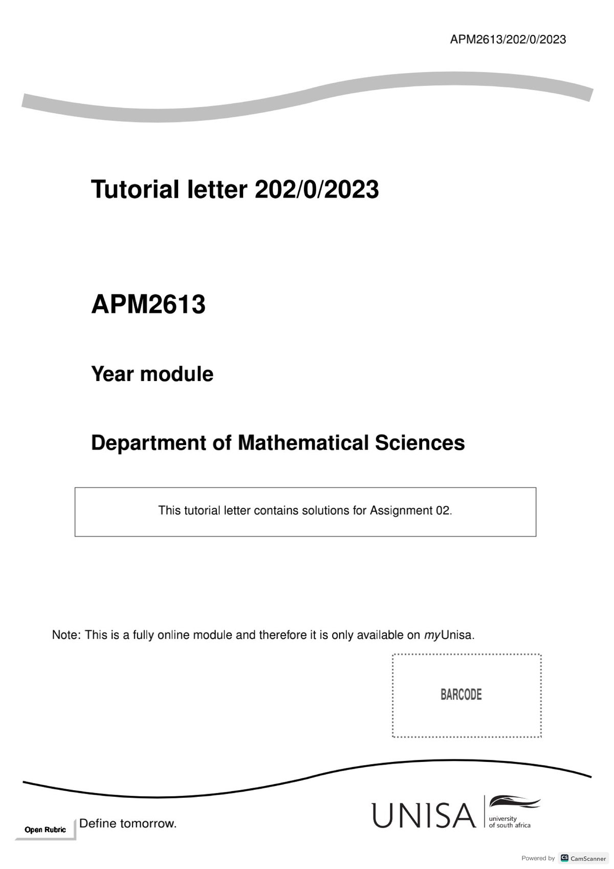 APM2613 A02 0 2023-Solutions Ass 2 - COS2633 - Studocu