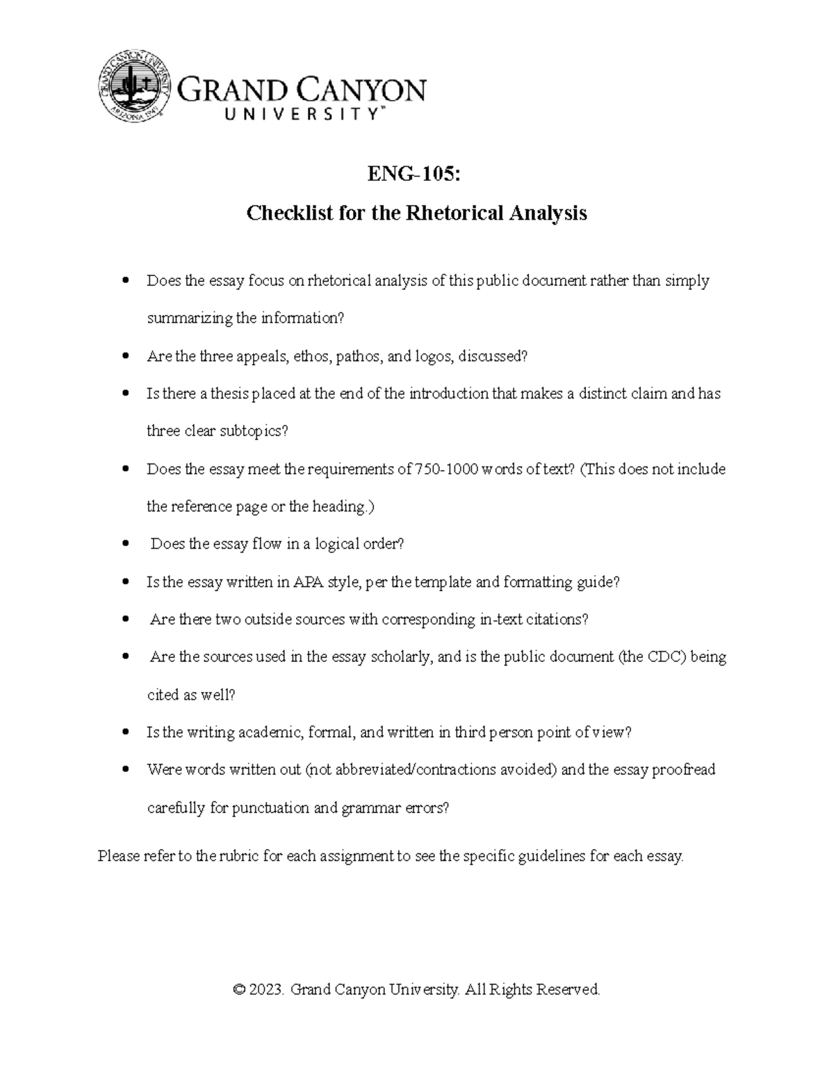 rhetorical analysis essay checklist