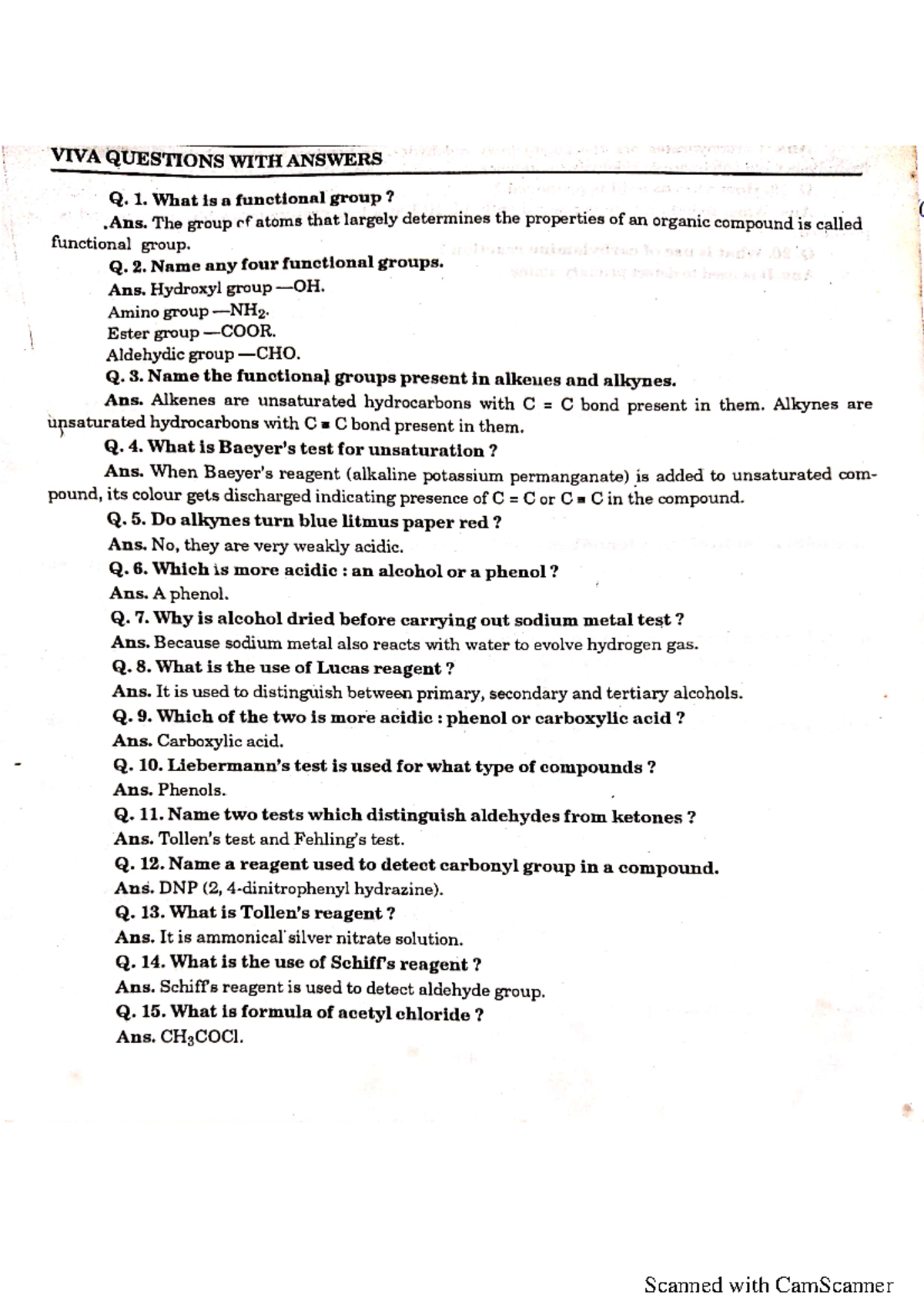 Organic Analysis Viva Questions Chemistry Scanned With CamScanner 