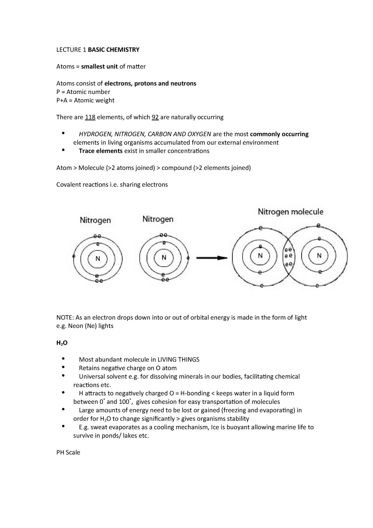 Lecture Notes Lecture 1 Basic Chemistry Biol108 Mq - 