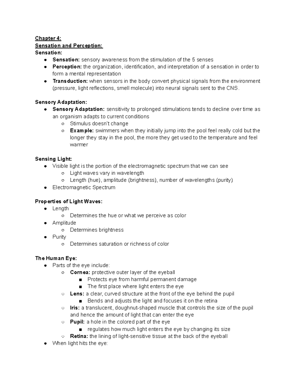 Introduction To Psychology Chapter 4 Notes: Part I - Chapter 4 ...