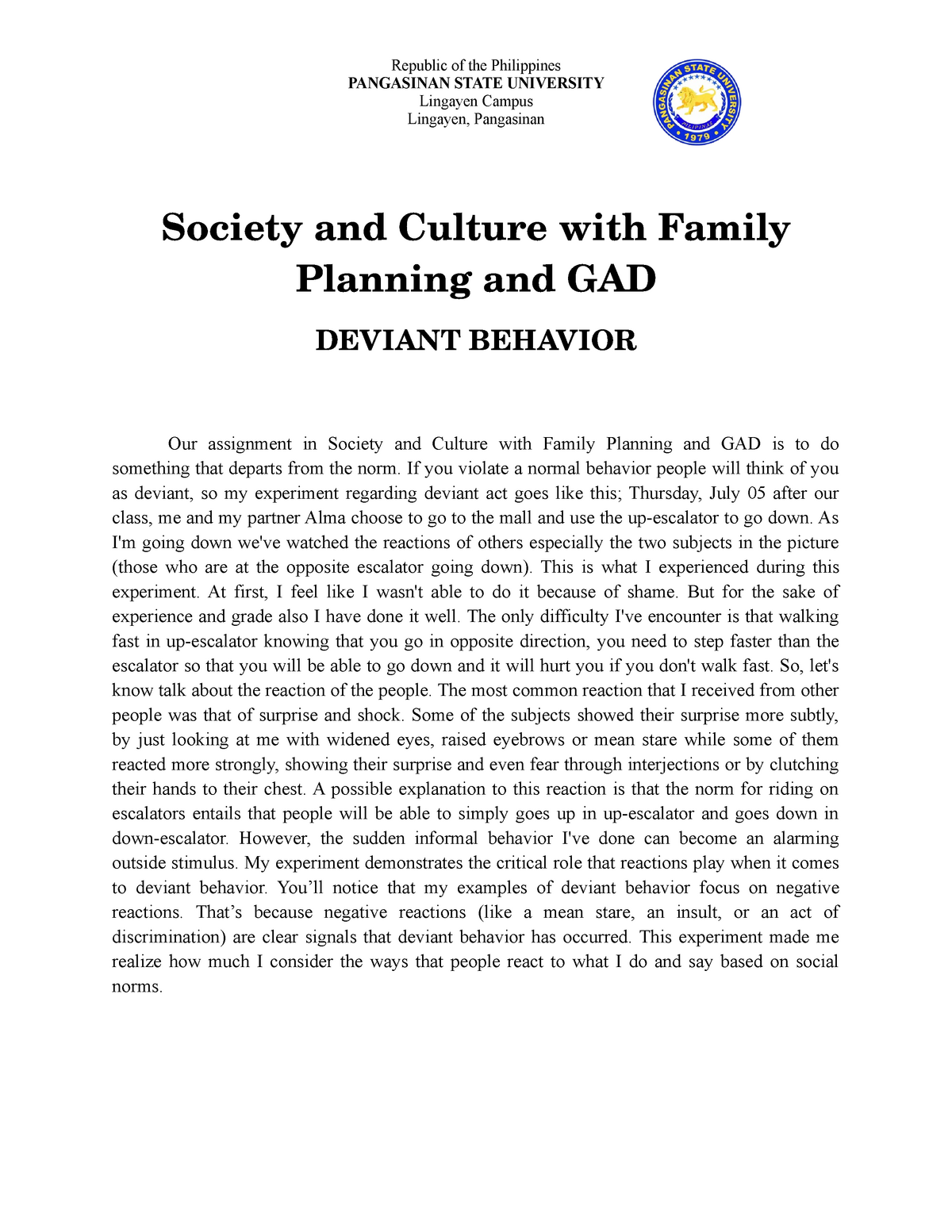 deviant behaviours essay