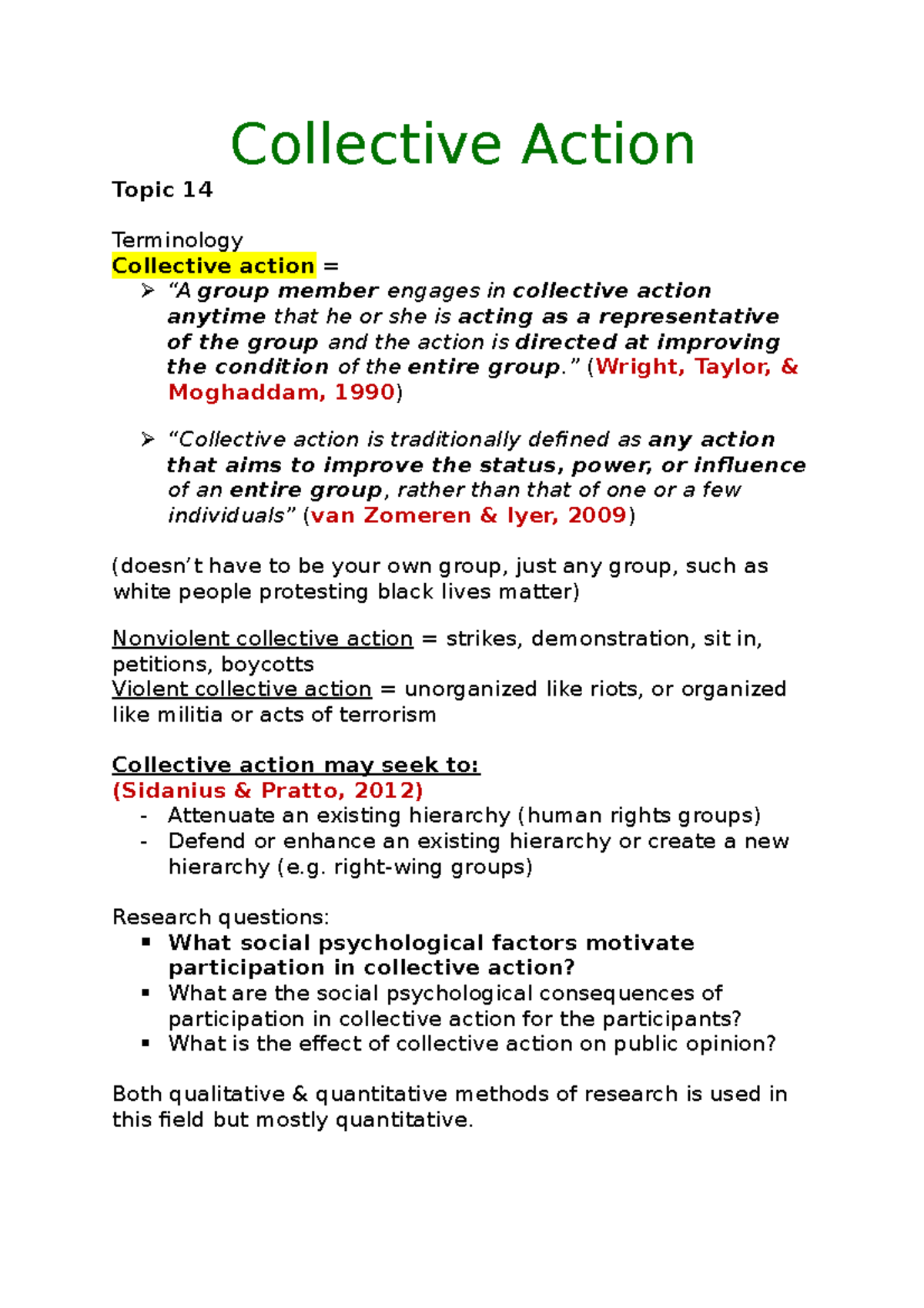 Collective Action Lecture Notes 14 Collective Action Topic 14 Terminology Collective Action Studocu