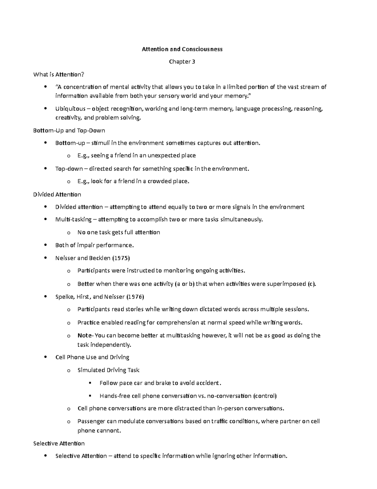 Attention and Consciousness - Attention and Consciousness Chapter 3 ...