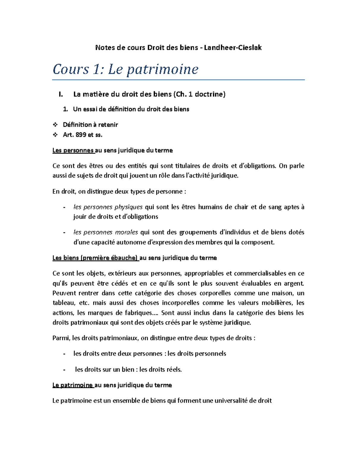 DRT 1003 Notes De Cours - Notes De Cours Droit Des Biens - Landheer ...