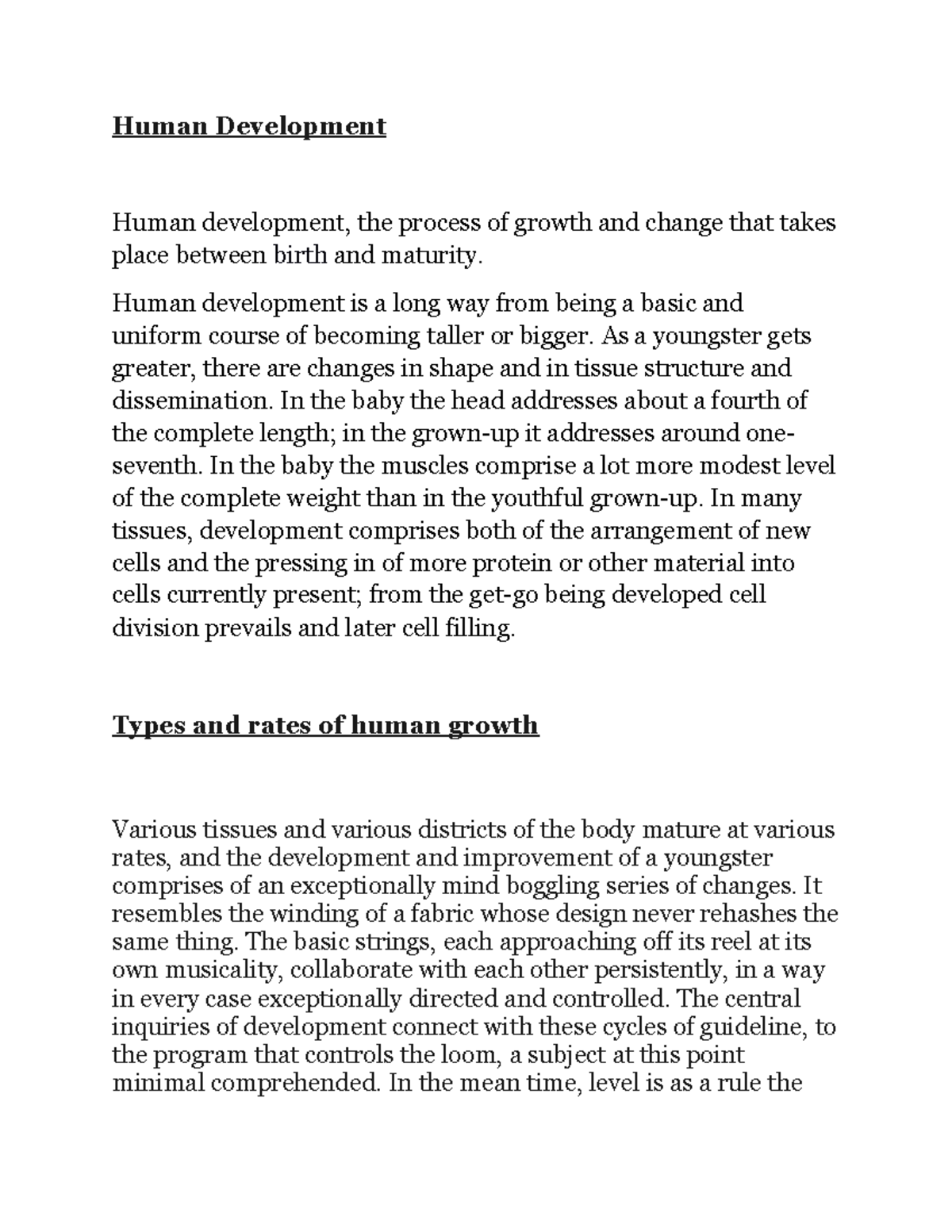 Human Development - Human Development Human development, the process of ...