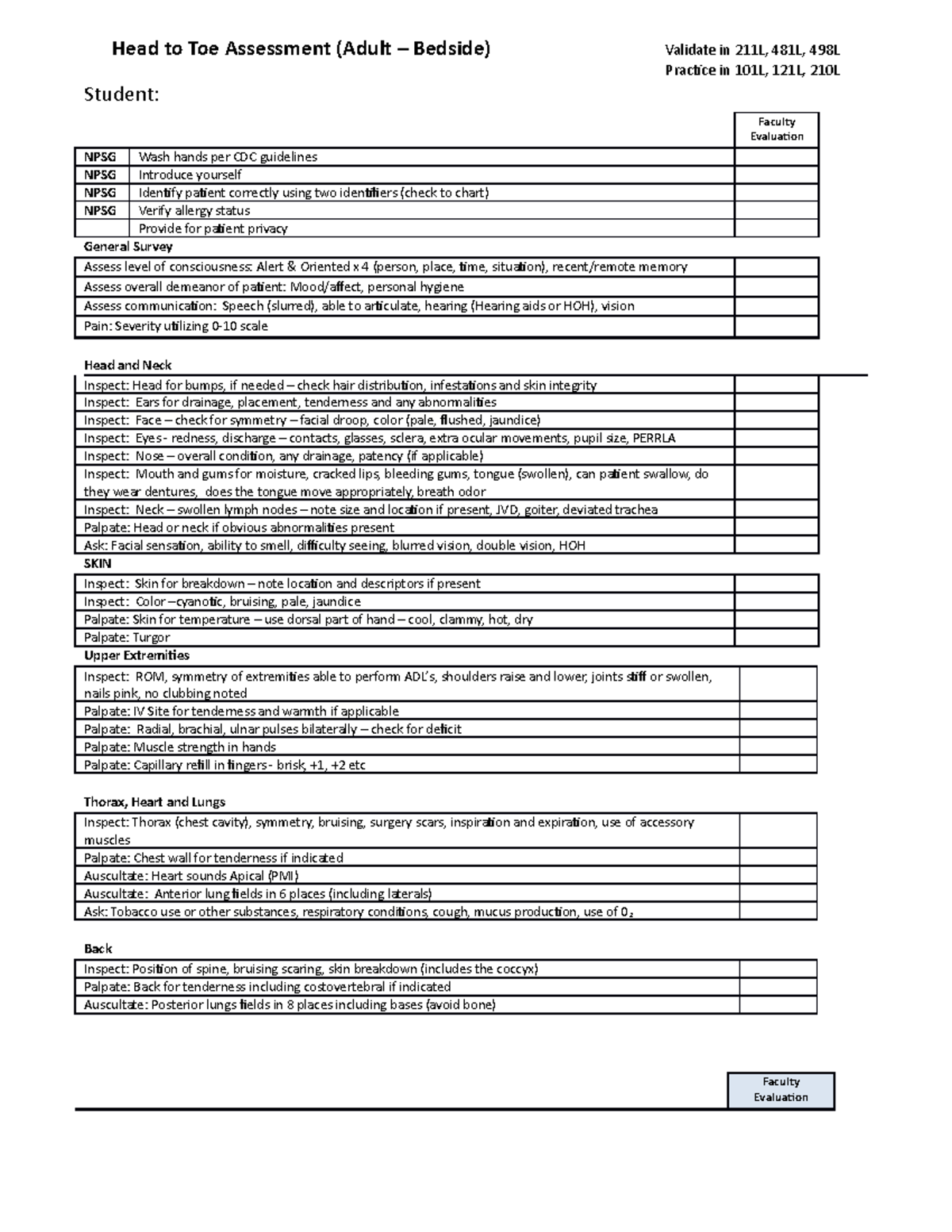 NURS Head2Toe Assessment - Head to Toe Assessment (Adult – Bedside ...