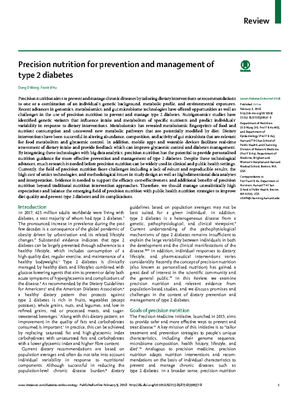 Diabetes TIPO 2 - Precision nutrition for prevention and management of ...