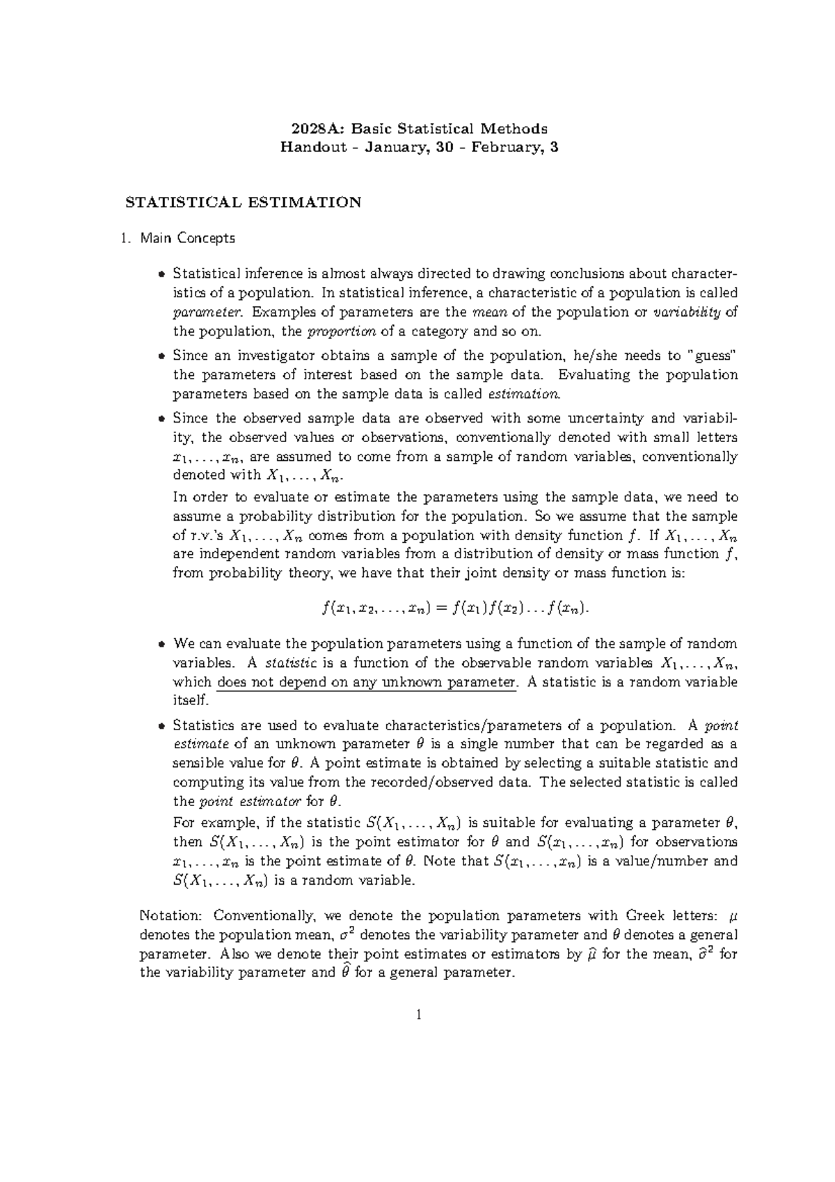 thesis on statistical estimation