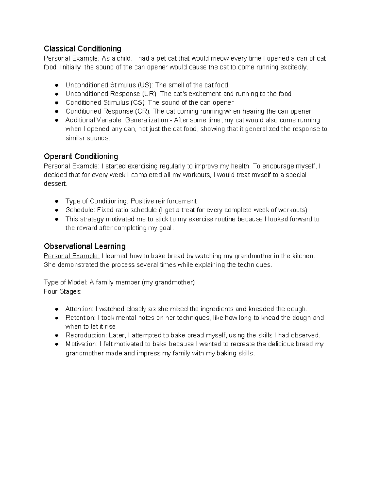 M4 Learning Assignment - Classical Conditioning Personal Example: As a ...