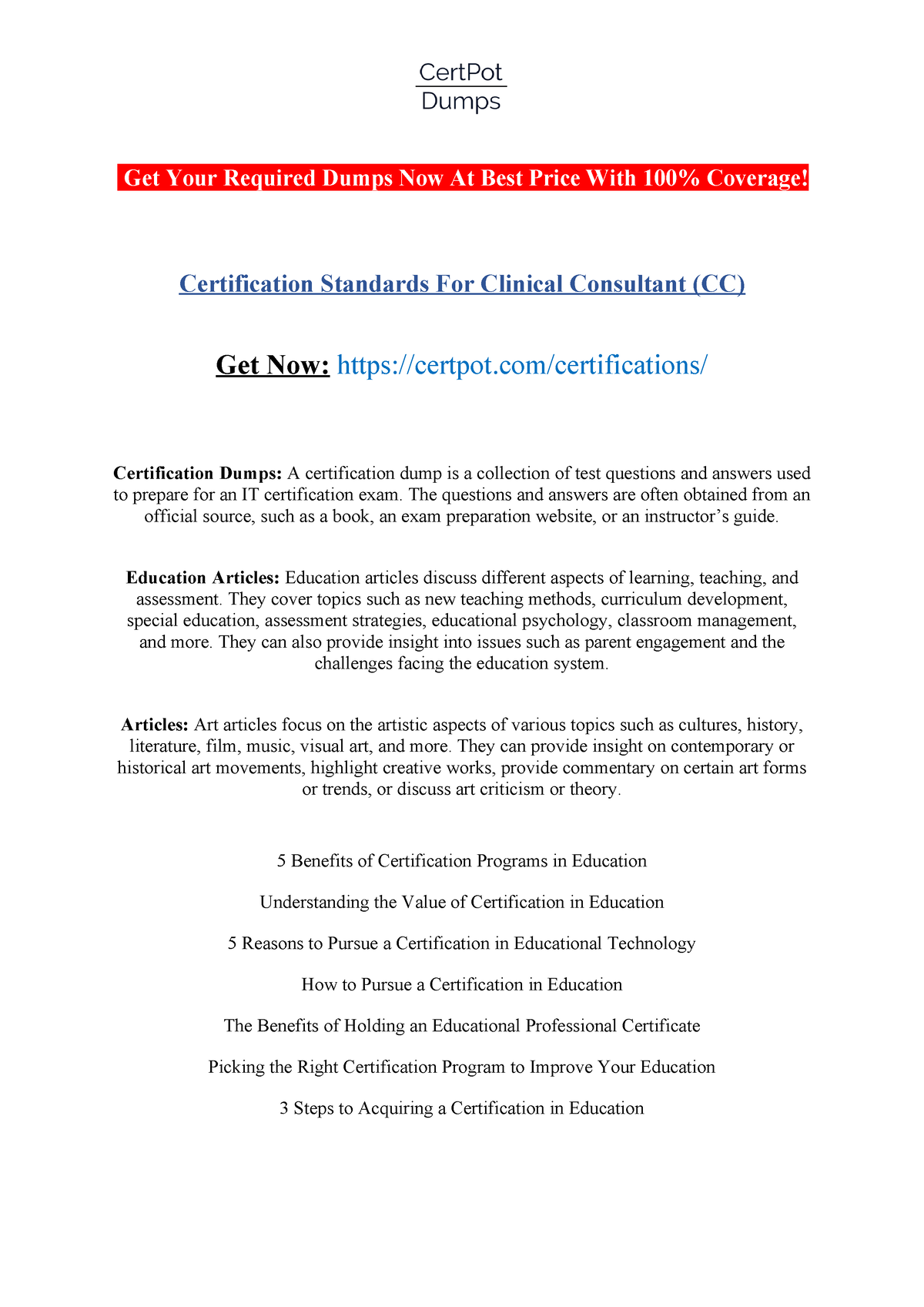 Certification Standards For Clinical Consultant (CC) - Get Your ...