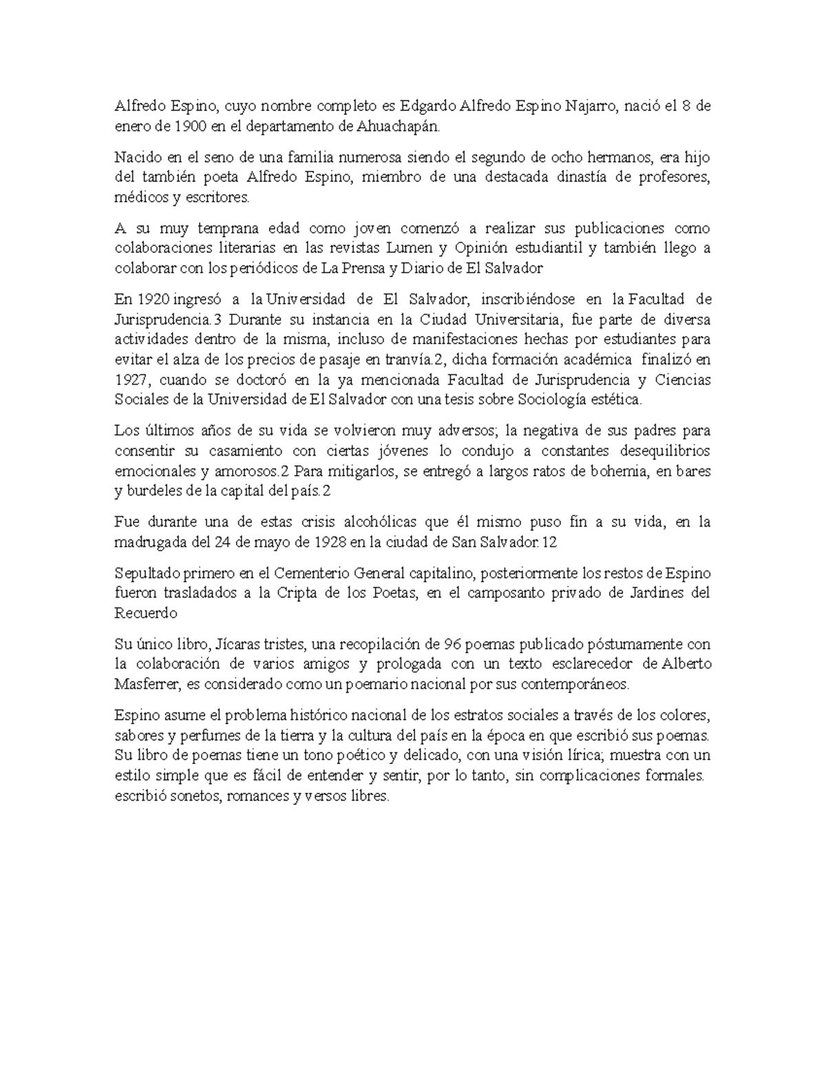 Alfredo Espino bio y poema Alfredo Espino, cuyo nombre completo es