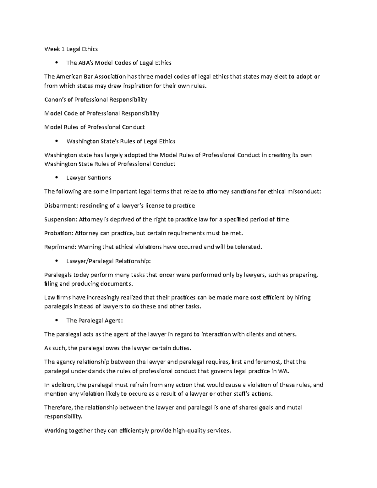 Week 1 Legal Ethics Lecture 1 Week 1 Legal Ethics The ABA’s Model