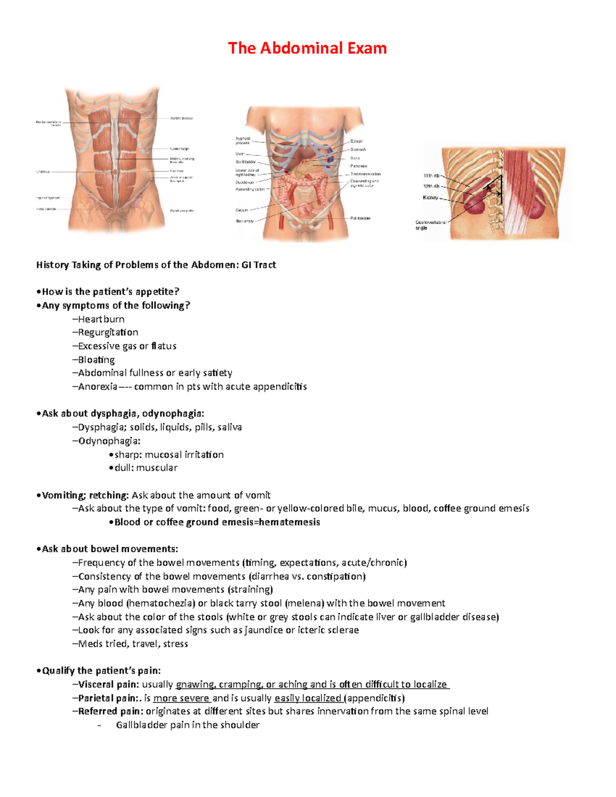 The Abdominal Exam - Professor Acevedo - The Abdominal Exam History ...